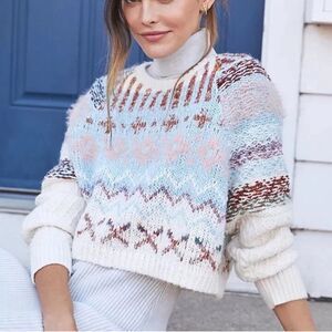 Daily Practice Anthropologie Plush Cropped Sweater in pastel Multicolor Knit ML